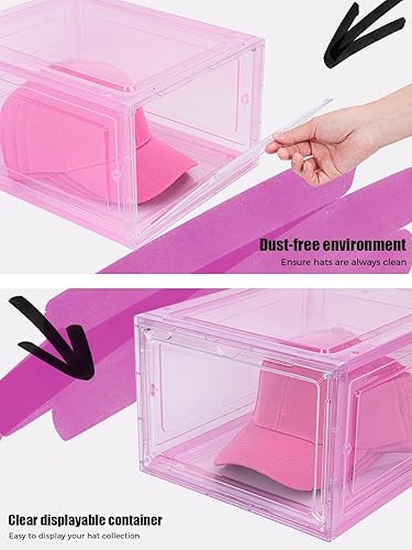 Miniatura 33 de Paquete de 6 cajas organizadoras de sombreros, apilables transparentes para gorras de béisbol, contenedores con puerta magnética para sombreros