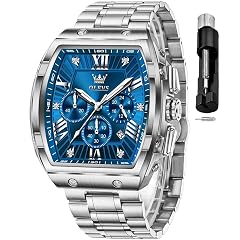 OLEVS Mens Watches Analog Quartz Chronograph Square Dress Watch for Man Stainless Steel or Leather Band Waterproof Luminous