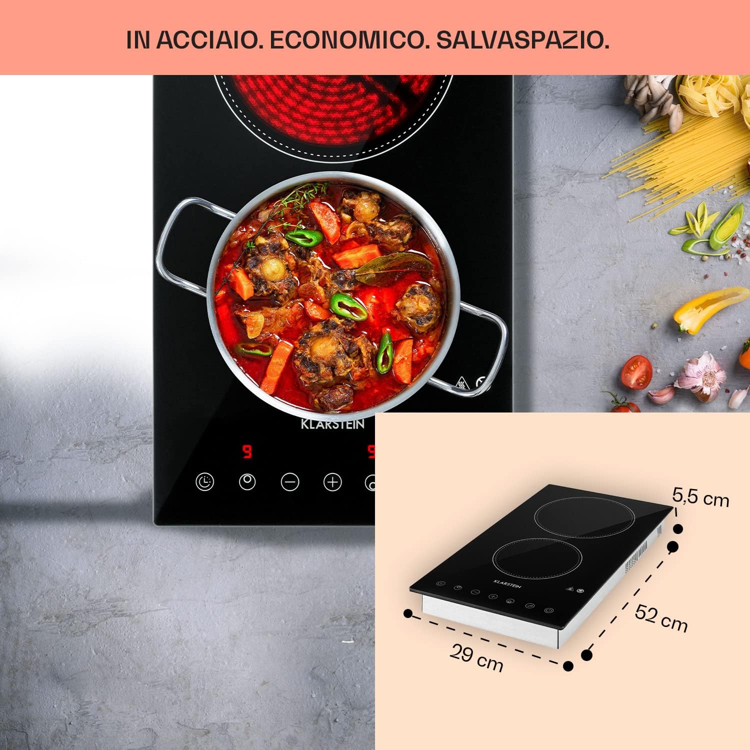 Klarstein Piastra Induzione a 2 Fuochi, Piano Cottura Induzione 3100W, Piano Cottura Induzione a 2 Fuochi Portatile con Controllo Touch, Fornello a Induzione, Piastra ad Induzione Professionale 2 Zone Klarstein Piastra Induzione a 2 Fuochi, Piano Cottura Induzione 3100W, Piano Cottura Induzione a 2 Fuochi Portatile con Controllo Touch, Fornello a Induzione, Piastra ad Induzione Professionale 2 Zone