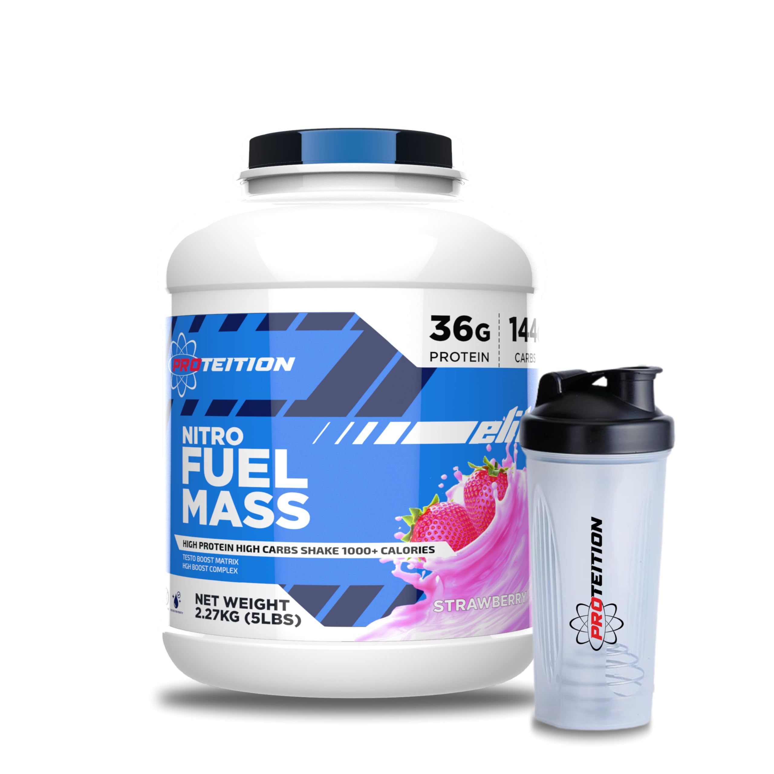 Proteition Elite Nitro Fuel Mass | Muscle Mass Gainer | 36g Protein | 144g Carbs |High Carbs Protein Shake with FREE SHAKER (Strawberry, 2.27kg)-image-18