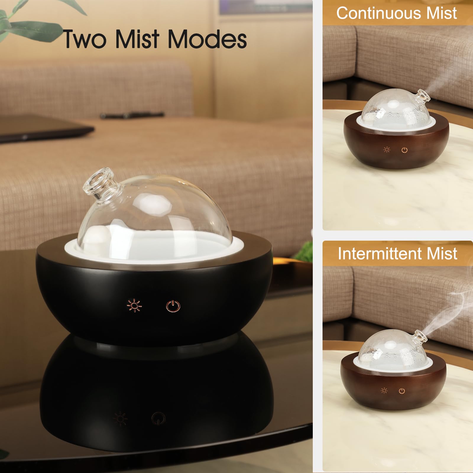 Kakoda Glazen etherische oliediffuser, echte houten basis, de 2025 upgrade aromatherapie-diffuser, geurdiffuse luchtbevochtiger, LED-licht in 7 kleuren, geschikt voor thuiskantoor, slaapkamer