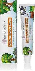 PHYTOTERAPICA - Gel Dental Herbal Infantil - Com extrato natural de Amora, Camomila, Mirtilo e Uva, Aumentam a resistência da dentina e inibem o aparecimento de cáries - 50g