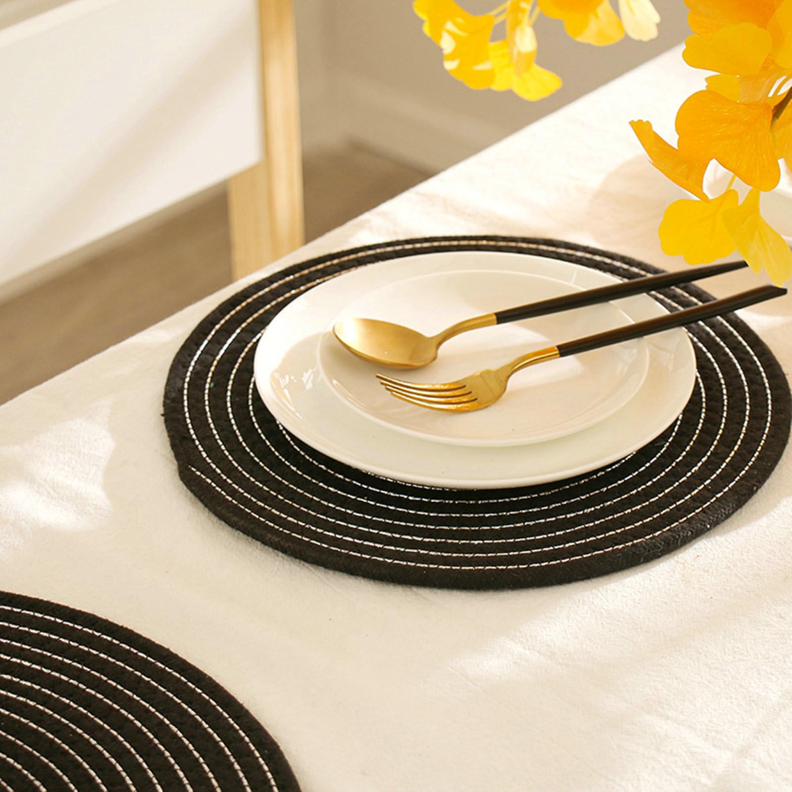 Platzsets 6er Set, Platzdeckchen Rund 30CM rutschfest Baumwollfaden Geflochten Tischmatte für Küche Speisetisch