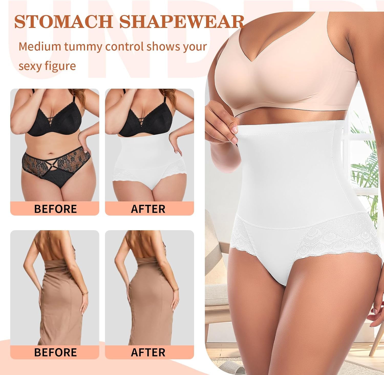 Werena Tummy Control Shapewear Panties for Women High Waist Body Shaper Underwear Lace Shaping Girdle Briefs - Image 5
