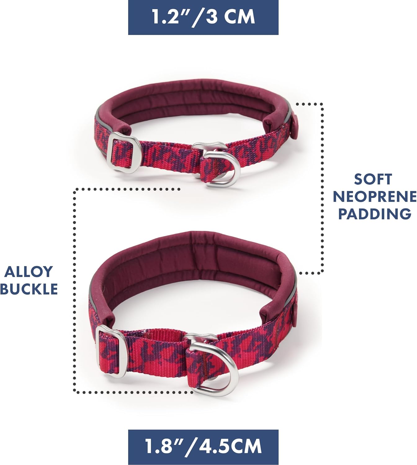Spark Paws Martingale Dog Collar – Cushioned Slip-On Training Collar, Heavy Duty, Safety-Tested No-Buckle Collar for Medium & Large Dogs - Fuchsia Camo - E