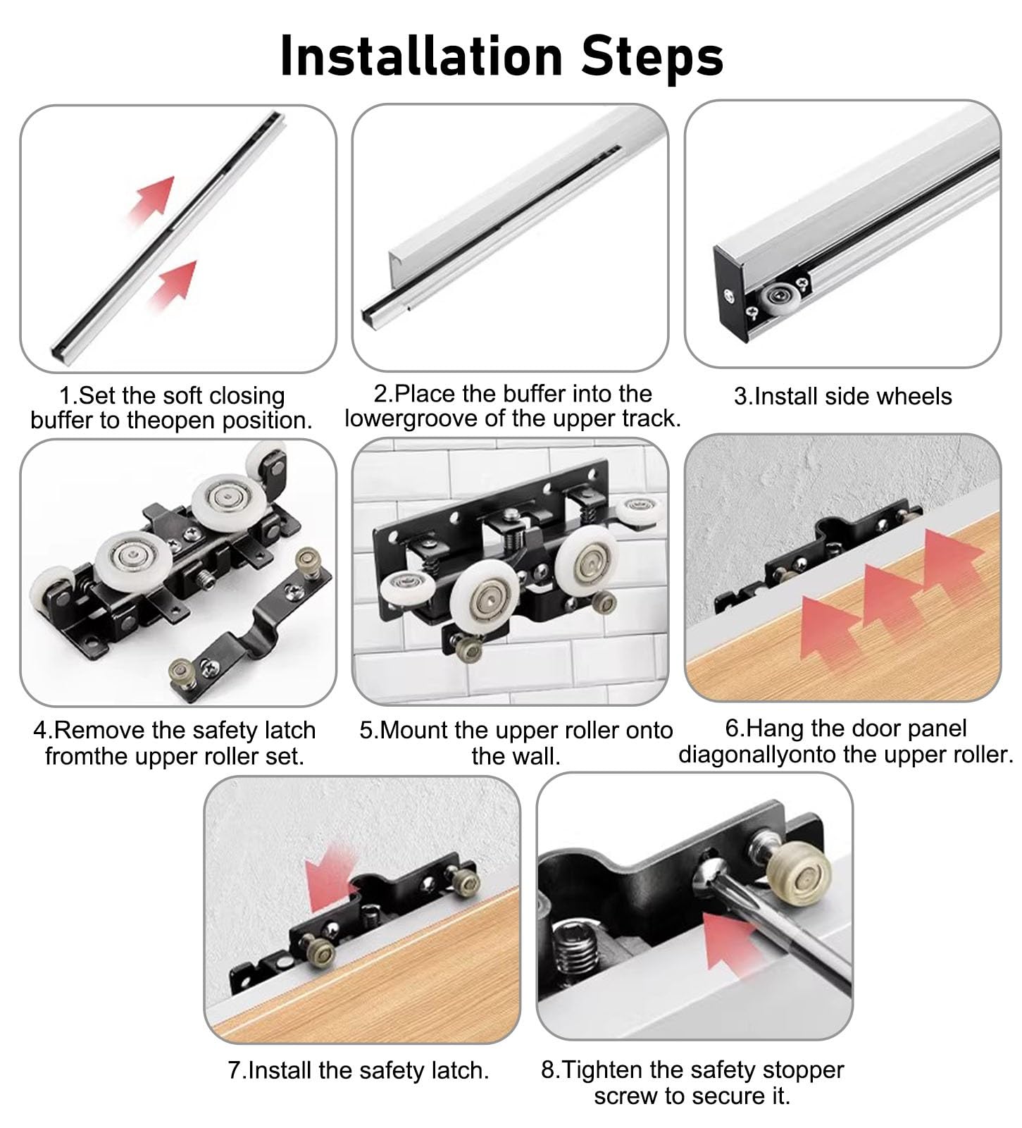 Kit Puerta Corredera Riel Oculto para Puerta Corredera de Espejo de 80, 120, 150 y 180 cm, Riel Oculto para Puerta de Armario, Guía para Puerta Corredera Empotrada(33in(83.8cm))