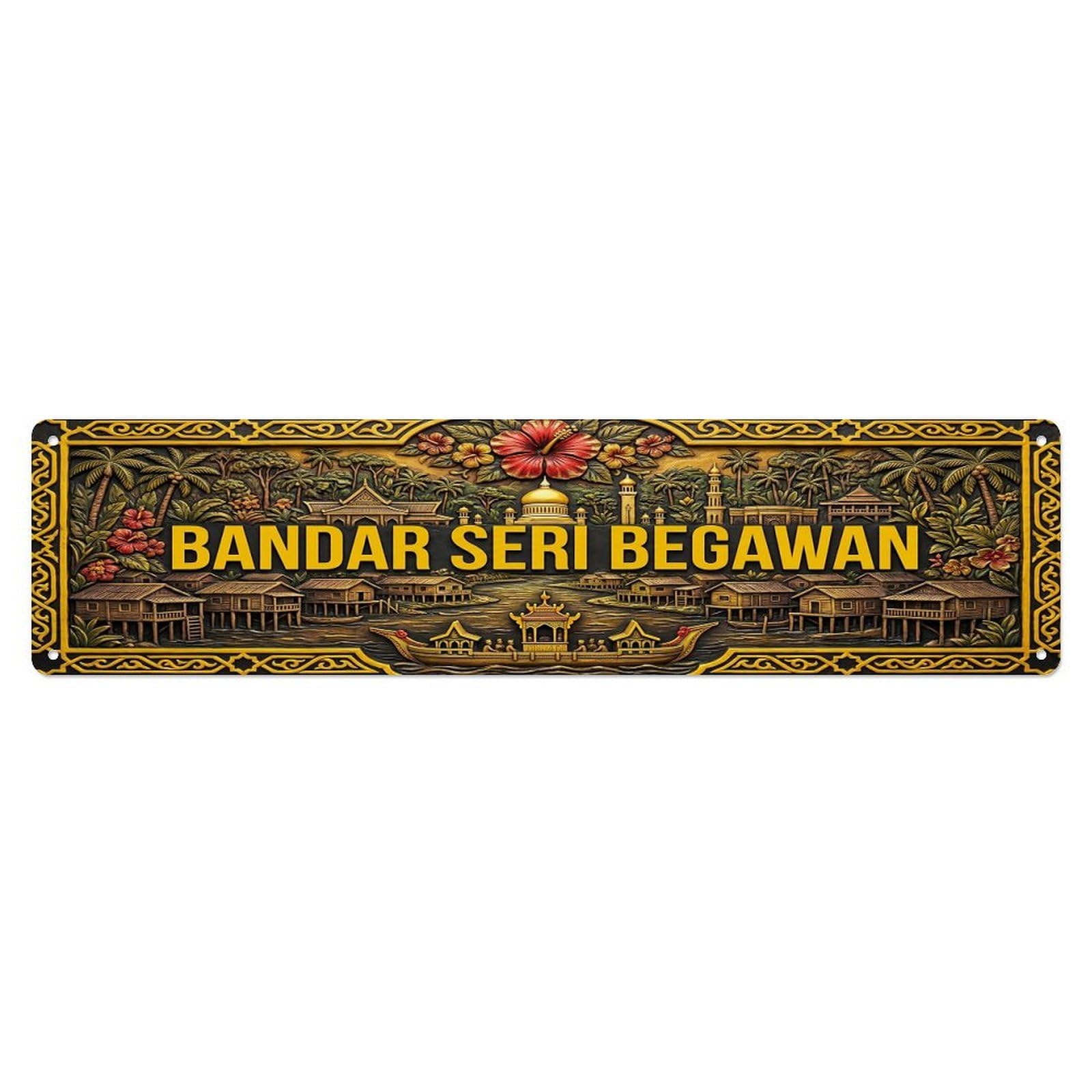 Gead 4X16inch Style Vintage Bandar Seri Begawan Brunei Flag Pattern Metal Tin Sign