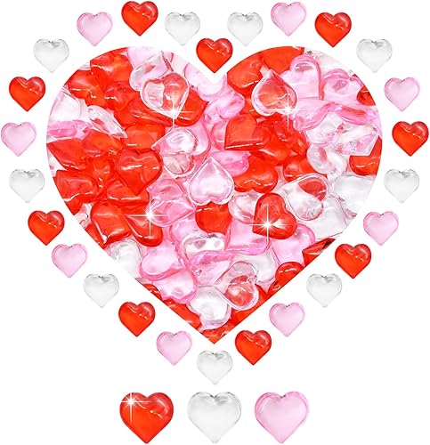 250 adornos de corazones acrílicos 3D, mini cuentas de cristales transparentes, rojos y rosados, jarrón disperso de mesa, manualidades para el día