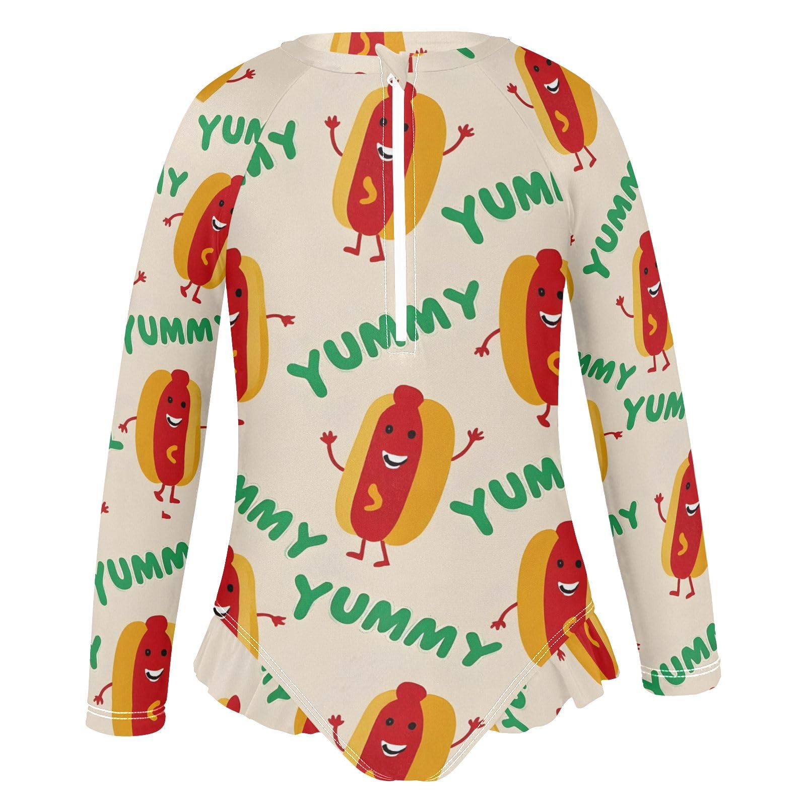 ALAZA Swimsuit for Girls Long Sleeve Rashguard Bathing Suit Cartoon Hot Dogs Quick Dry 4T
