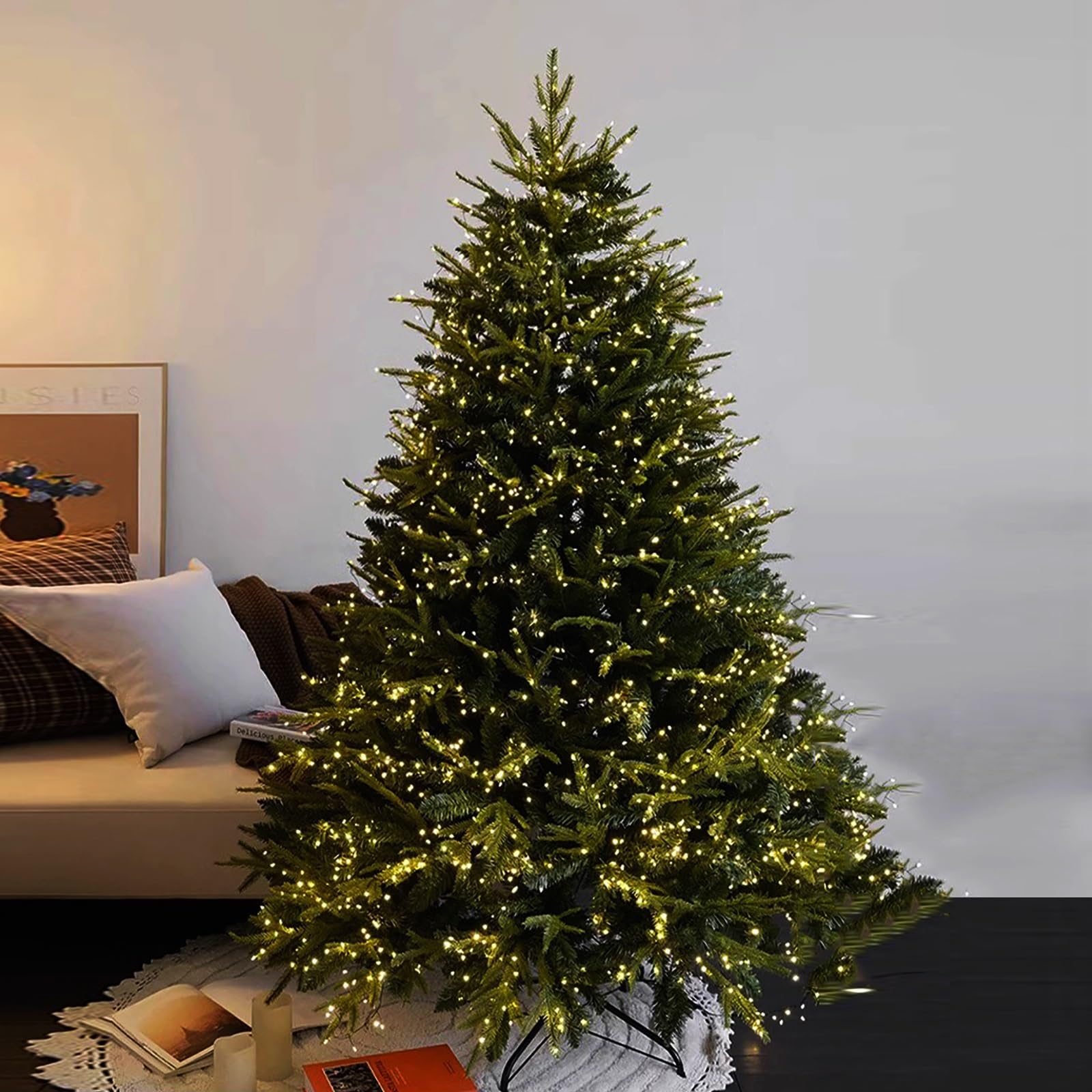 Árbol de Navidad Preiluminado, Árboles de Navidad Artificiales con Puntas de Ramas de PE y PVC, 120/150/180/210/240/300 cm, Decoración Navideña para el Hogar y la Oficina(10ft/300 x 180 cm)