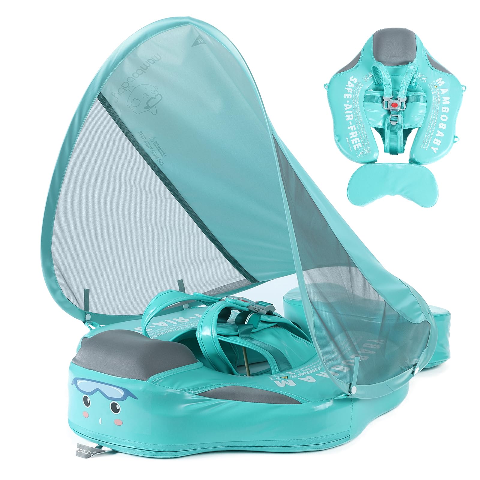 Mambobaby Float with Canopy Baby Float Non Inflatable AnjeeIOT Baby Pool Float with UPF 50+ Canopy No Flip Over Upgrade Tail Air Free Swim Float Skin-Friendly for Infant Toddler 3-24 Months, Green