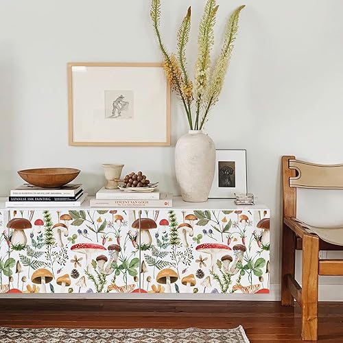 Miniatura 5 de Forro adhesivo para estantes, papel de contacto de hongos boho para gabinetes, película de vinilo decorativa para cajones de dormitorio, calcomanía