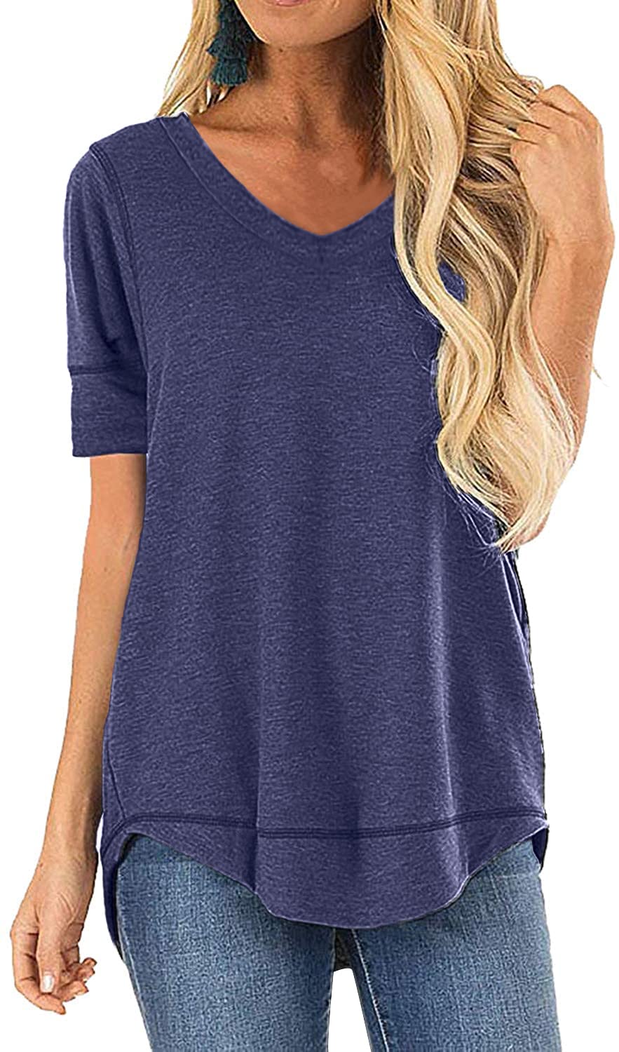 JomeDesign Summer Tops for Women Short Sleeve Shirts V Neck Tshirts Casual Tunic Tops