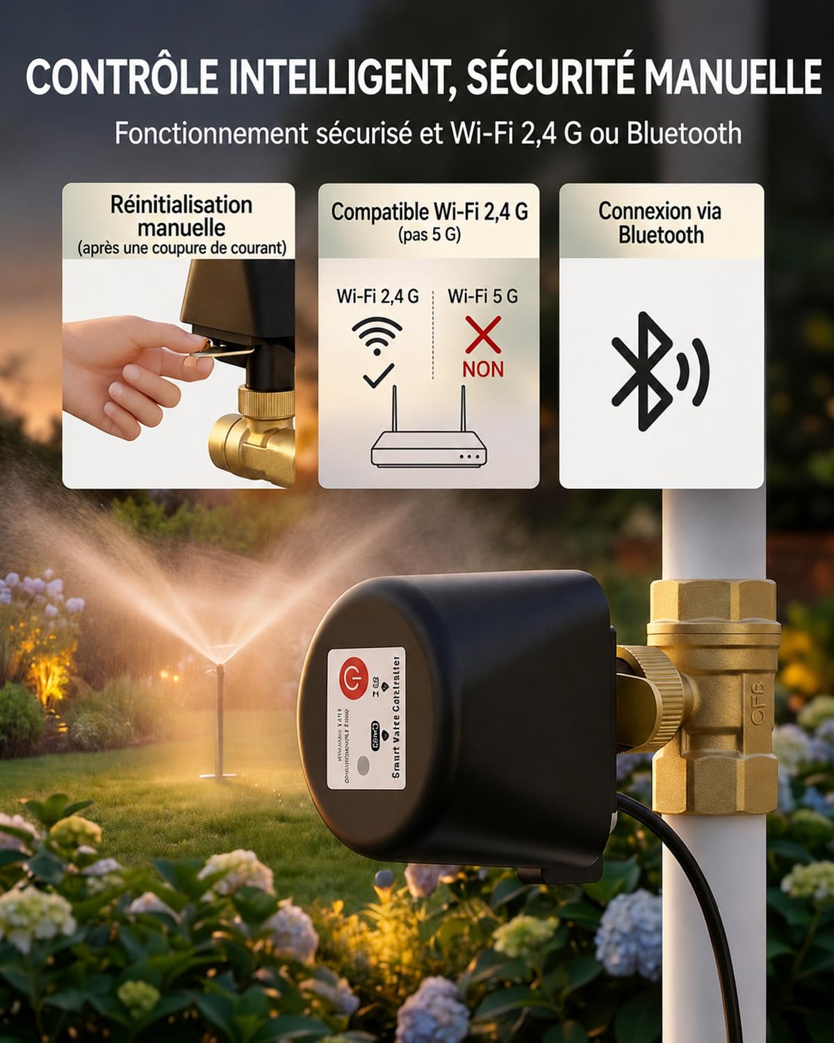 Vanne Connectée WiFi Motorisée Laiton 3/4 Pouce avec Minuteur Compatible Alexa Google Jardin Piscine