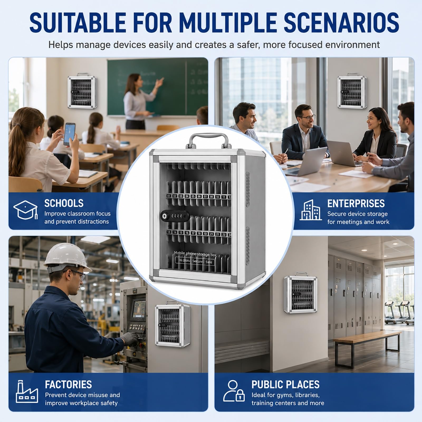 Armadietto Porta Cellulari con Serratura, Telaio in Alluminio