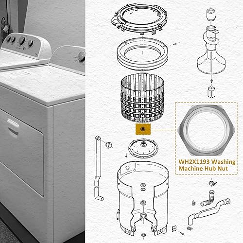 Miniatura 3 de HASMX WH2X1193 - Tuerca de recambio para lavadoras Hotpoint GE sustituye a los números de pieza 279131, AH271505, EA271505, PS271505, WH02X1193,