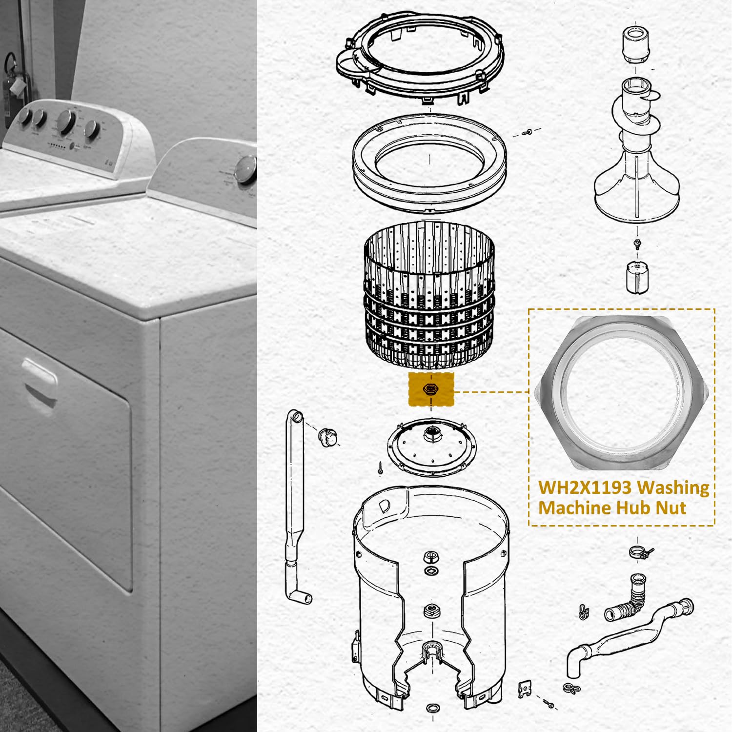 Washer 1.5 Diameter Hub Nut Compatible with General Electic, AP2045284