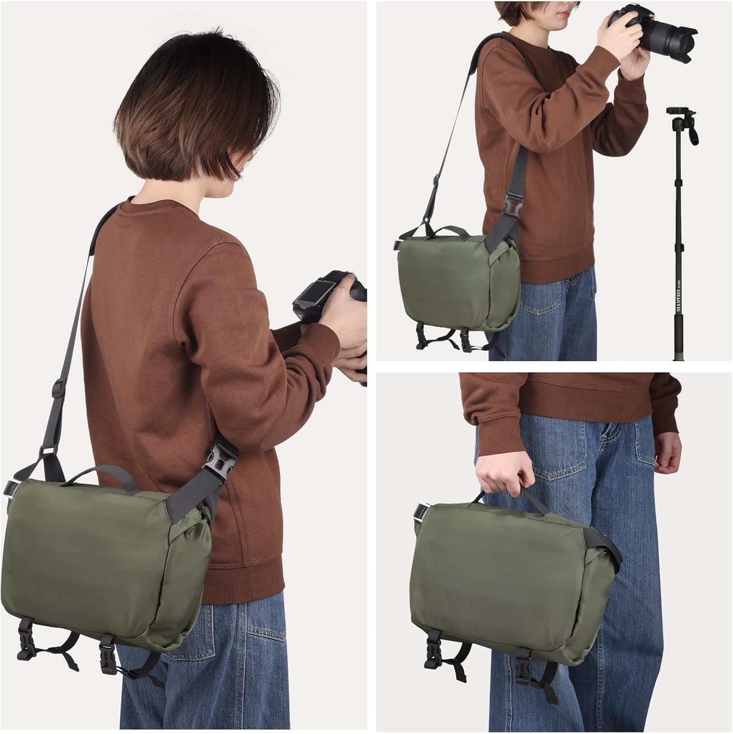 Camera Sling Bag, Waterproof Camera Case with Tripod Holder, DSLR/SLR/Mirrorless Cameras Shoulder Bag, Crossbody Camera Bags for Photography (Dark Green) - Image 3