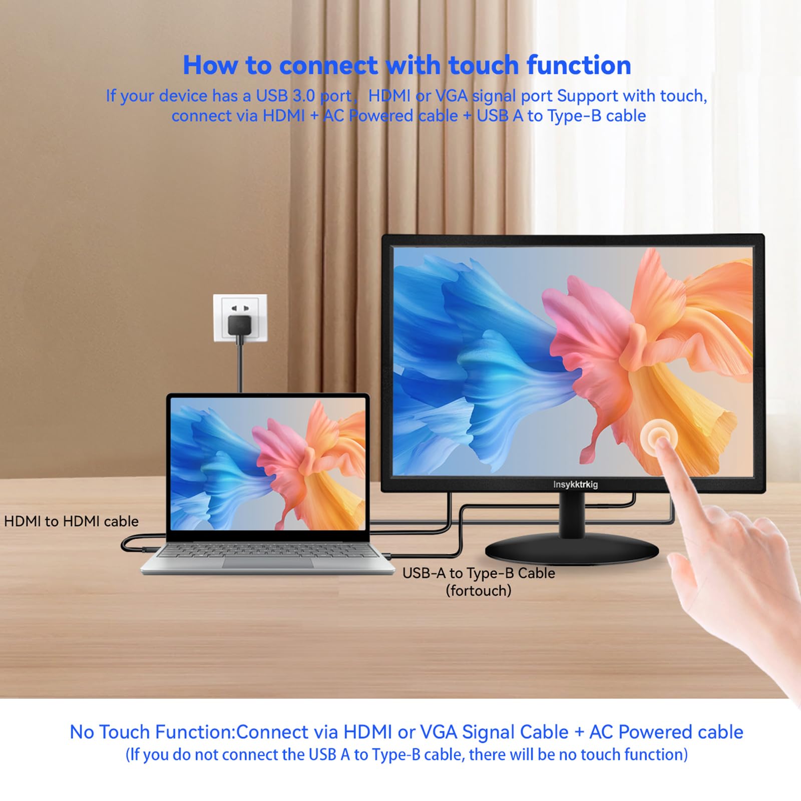 Insykktrkig Touchscreen Monitor 19 Inch FHD 1440 x 900 Multi-Touch Screen Dual Speakers HDMI VGA Type-B 60Hz,VESA,Brightness 300cd/m²,Tilt Adjust,PC Desktop Laptop Computer Windows Touch Display — view 5