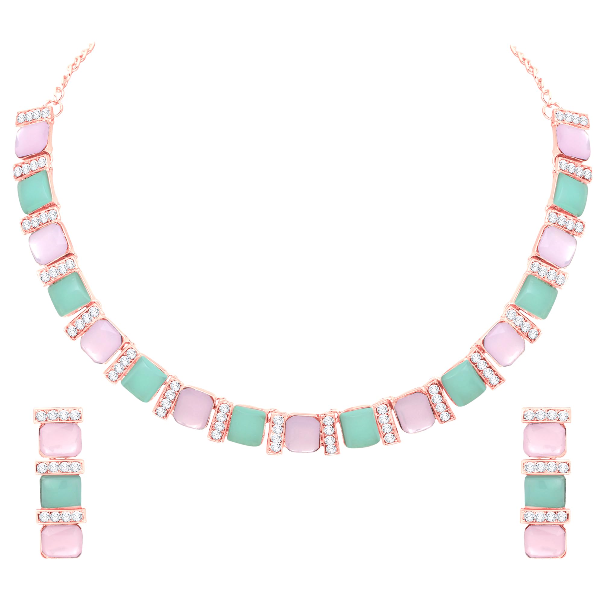Atasi International Gold Plated Mint Pink & Green Crystal Necklace Jewellery Set with Earrings For Women & Girls for Party, Wedding, Festive (MPG5783) (B0C8G15ZXN) Amazon Price History, Amazon Price Tracker