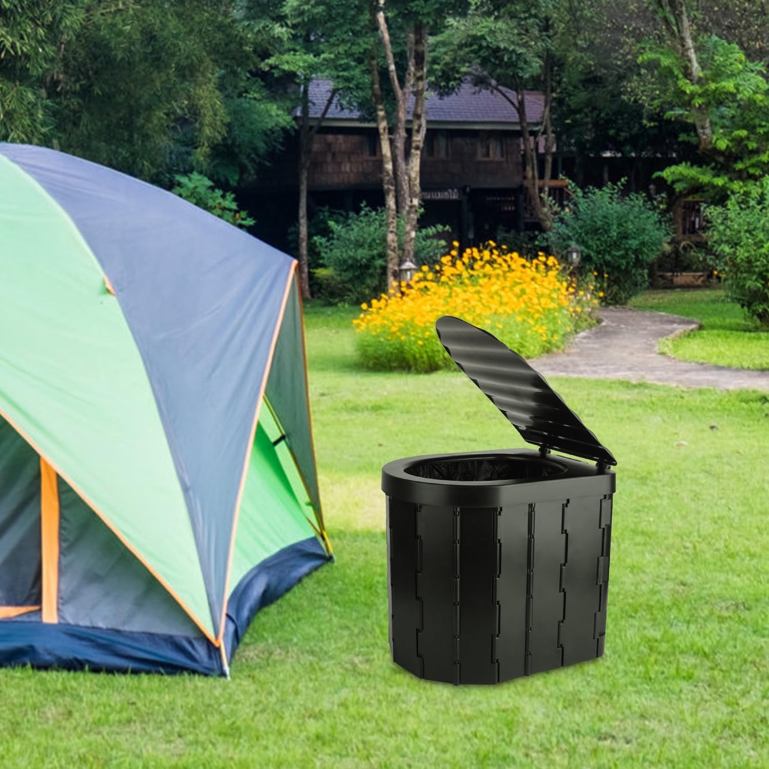 Foldable Portable Toilet for Outdoor Use – Lightweight Travel Commode with Lid, Carry Bag & Disposable Liners for Camping, Hiking, RVs, and Emergency Situations