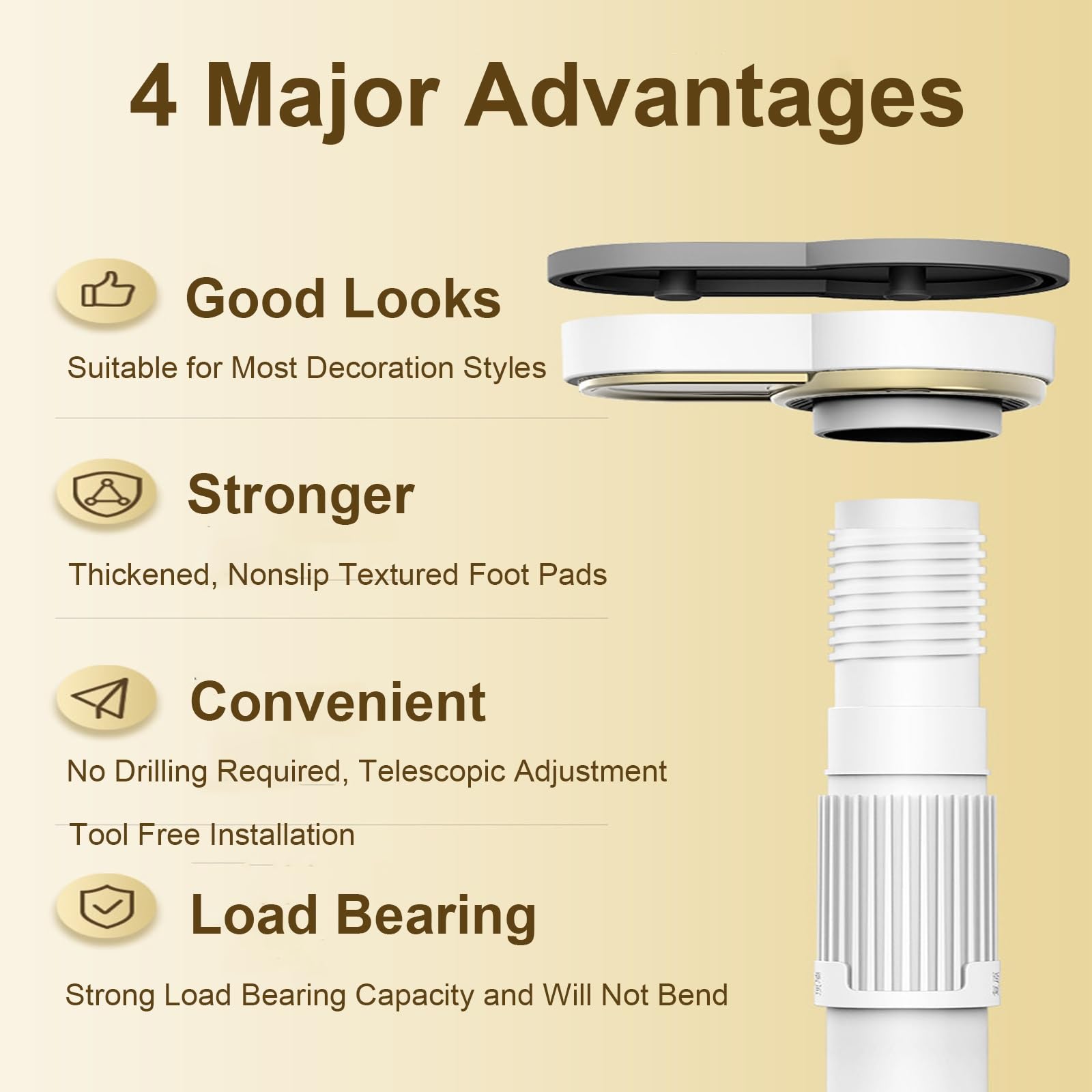 Tringle Rideau de Douche Multifonctionnelle, Barre Rideau de Tension Antidérapante, Sans Perçage, Acier Inoxydable pour Salle Bain Fenêtre(White,370-490cm/145-192in)