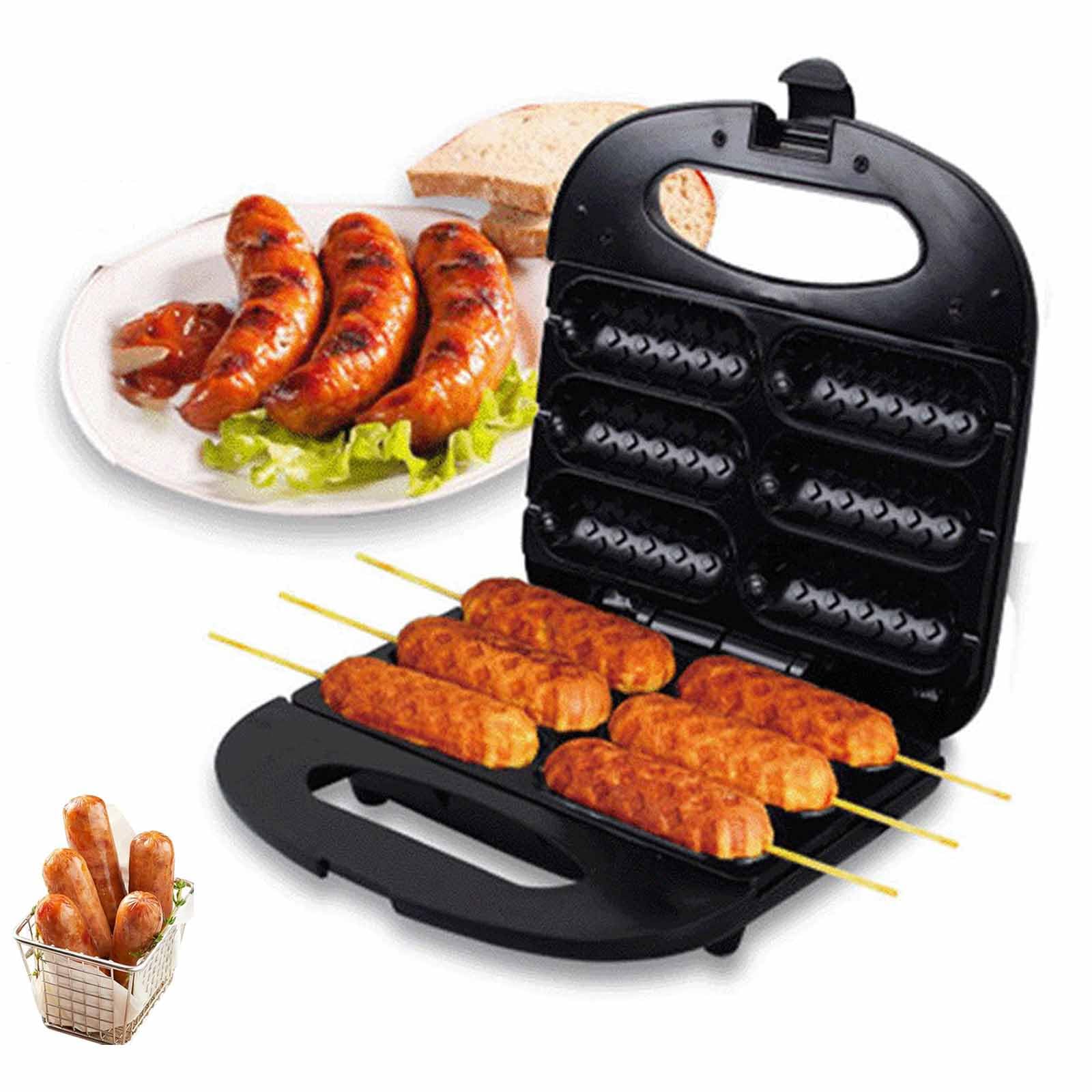 ERICAT Machine À Hot-Dogs De 750 W avec Voyant Lumineux, Ustensiles De Cuisson Antiadhésifs Et Chauffage Double Face, Cuisson Uniforme Et Fabrication Facile De 6 Corn Dogs
