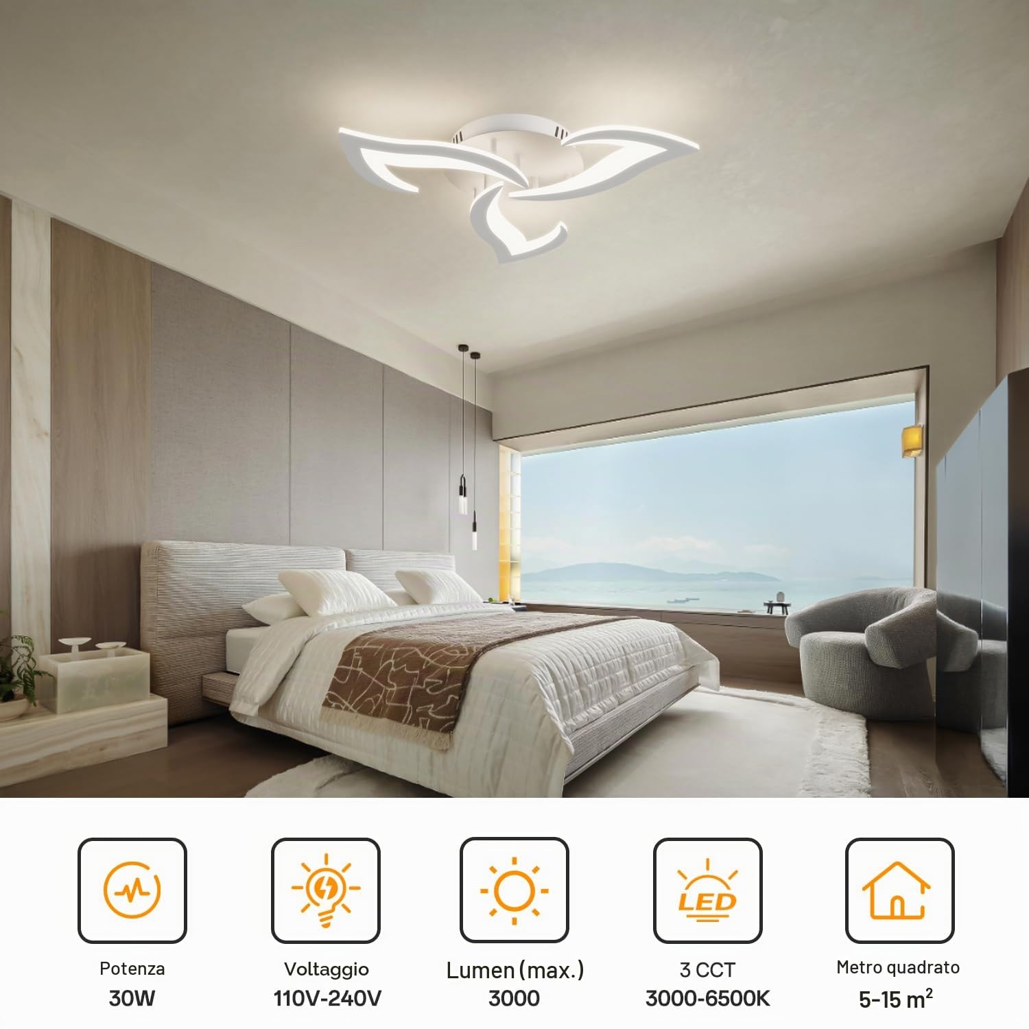 Plafoniera Smart Compatibile con Alexa, LED Dimmerabile con App e Controllo Vocale, Lampadario Moderno a Fiore con Telecomando per Camera da Letto, Sala da Pranzo, Cucina, WiFi 2.4GHz, Bianco