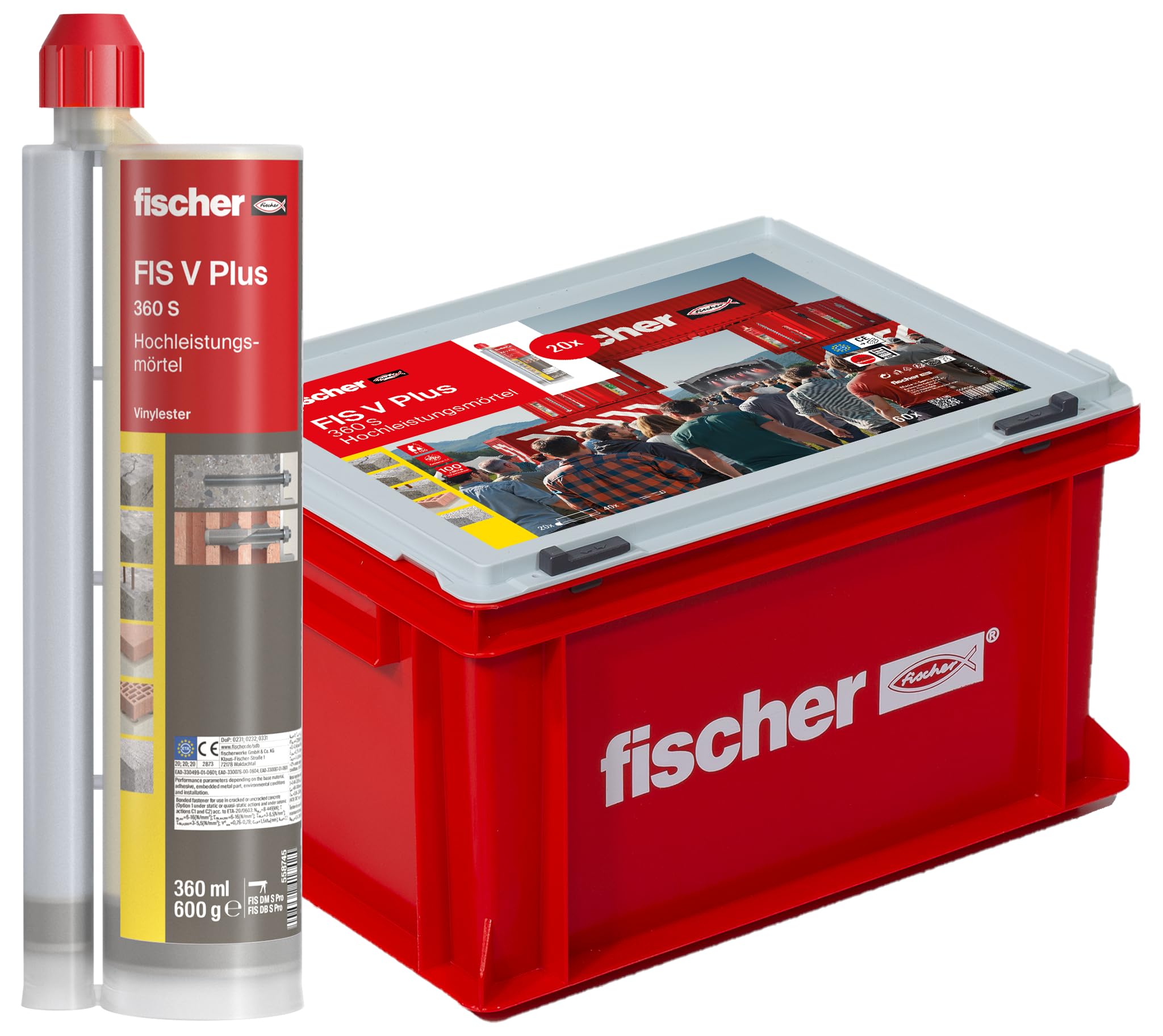 fischer Hochleistungsmörtel FIS V Plus 360 S im praktischen Handwerkerkoffer, wetterfester Mörtel für Schwerlasten im Innen- und Außenbereich, universeller Montagemörtel, 20 Kartuschen je 360 ml