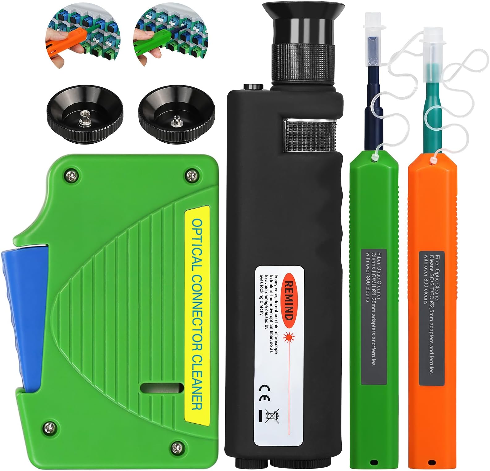 4-Piece Set Fiber Cleaning Tool kit Handheld Fiber Microscope 400x Fiber Magnifying Glass Fiber Jumper end face Cleaning Box one Click Fiber Cleaning Pen