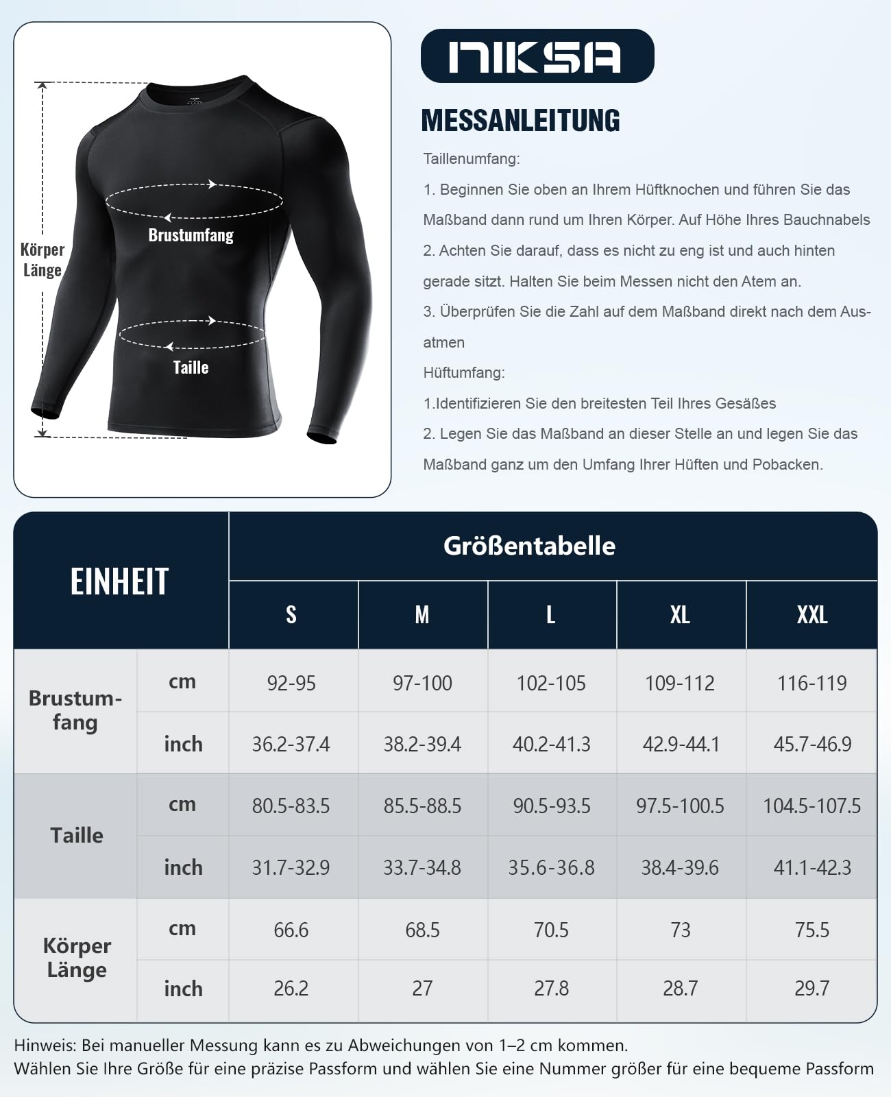 Niksa Lot de 1/2/3 t-shirts de compression pour homme, t-shirt fonctionnel à manches longues, col rond, respirant, pour la course, l'entraînement, le fitness
