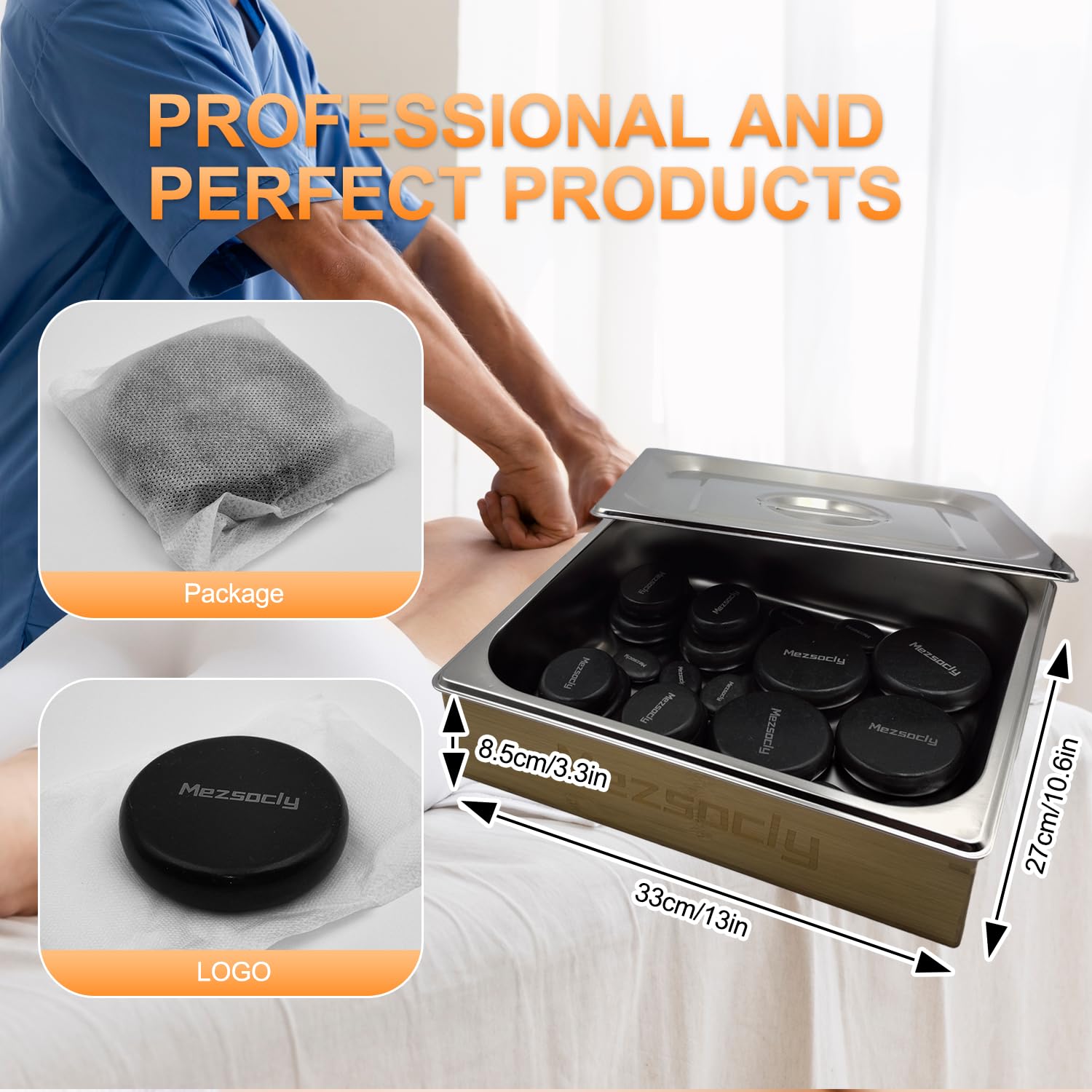 Piedras calientes para masaje, control de temperatura de 30.0-75.0 °C, juego de 20 piedras de masaje eléctricas para spa profesional o en casa, relajación, curación, alivio del dolor