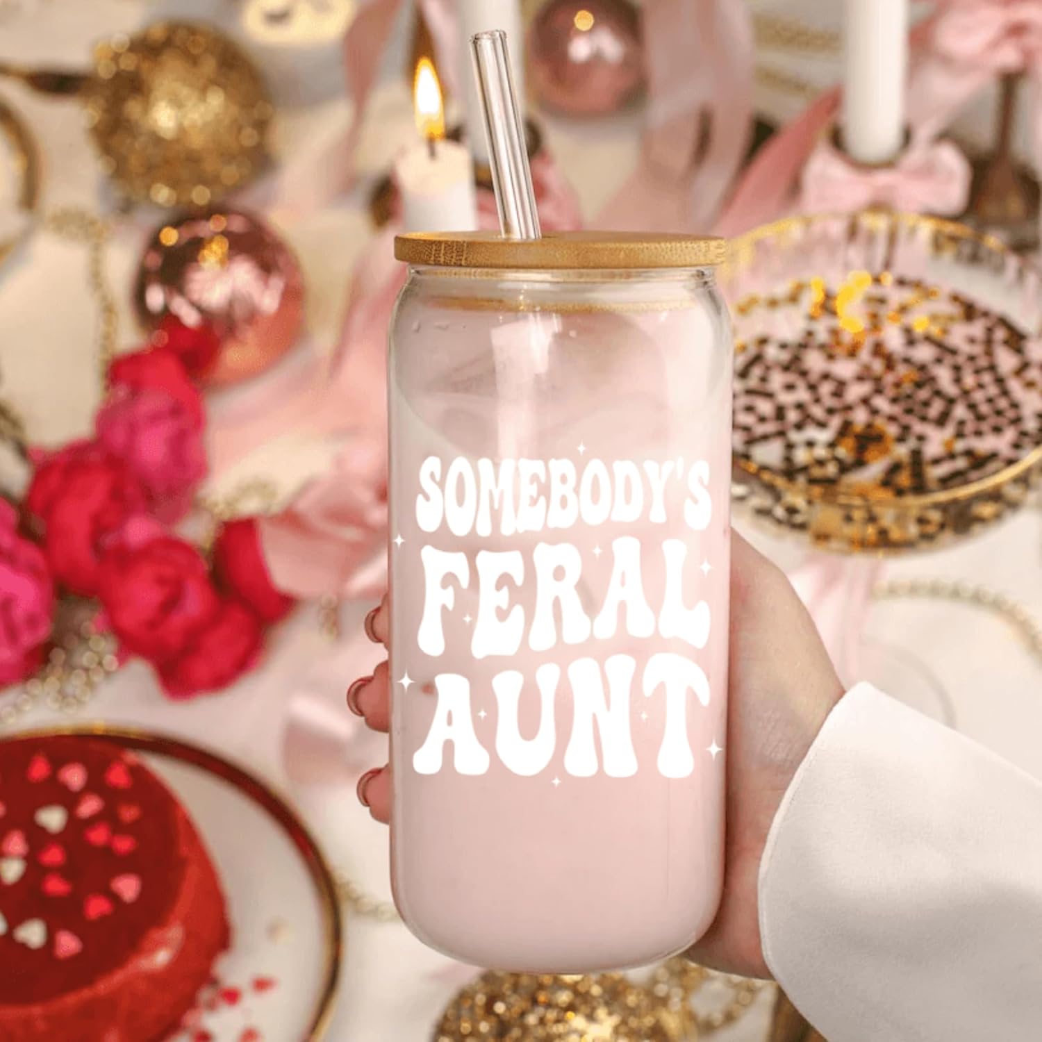 Mothers Day Gifts For Aunt -Somebodys Feral Aunt Coffee Glass Cup 16oz - Birthday Gift, Christmas For Auntie, New Auntie, To Be Aunts - Best Aunts Gifts From Niece, Nephew - Image 6