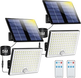 Solarlampen für Außen mit Fernbedienung,Außenlampe mit bewegungsmelder,IP65 Wasserdichte Solarleuchte mit 5m Kabel für Gar...