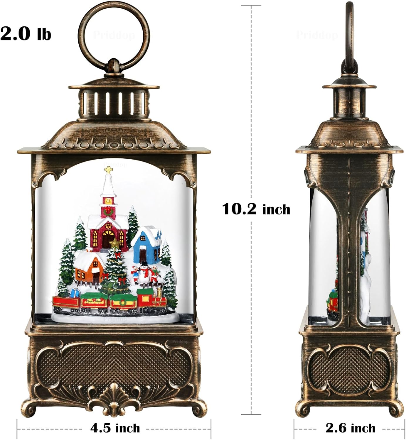 Village Snow Globe Christmas Decorations Gifts Snowman Church Village Scene USB/Battery Timer Music Glitter Snowfall Lantern 10.2 inch - Image 5