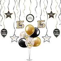 Vista 72 de Juego de decoraciones para fiesta de cumpleaños número 16, serpentinas moradas con soporte de globo de mesa morado, decoraciones de fiesta