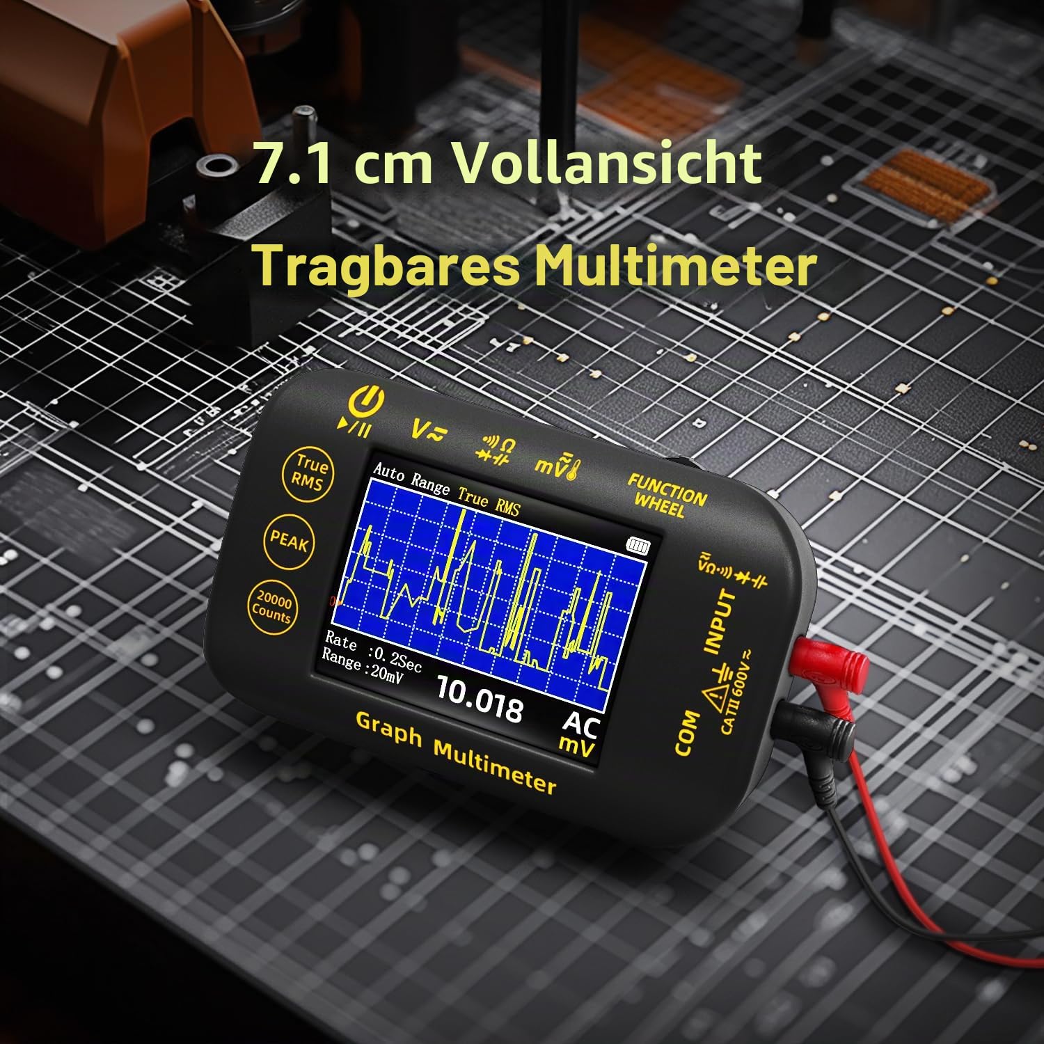 BSIDE Tragbares digitales Multimeter 20000 Wort mV Voltmeter Wiederaufladbar 2.8'' Farbbildschirm Kompaktes Multimeter mit Aufzeichnungsmodus Messen Widerstand Kapazität Diode Max Min Ave Berechnung