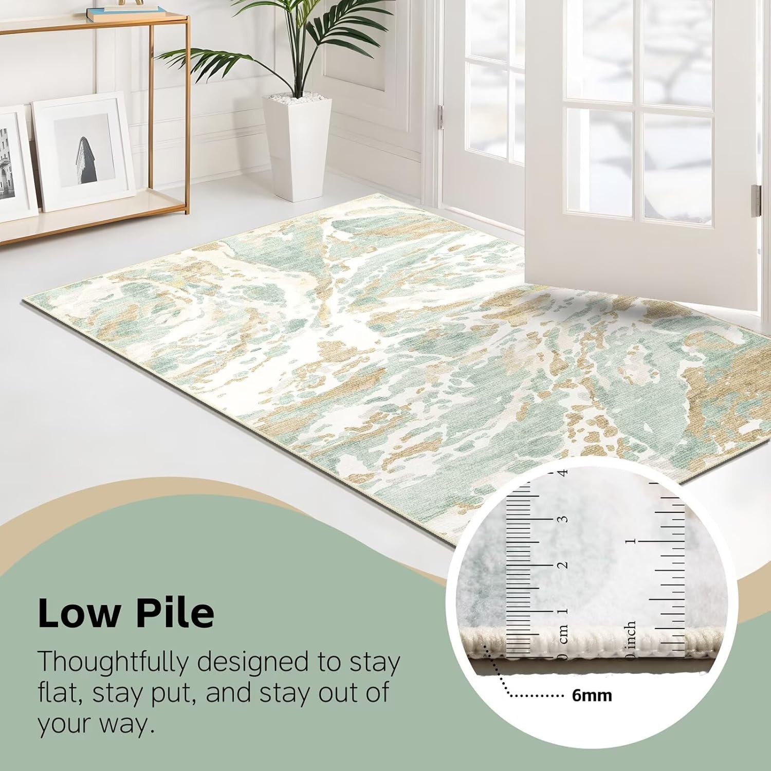 DEXDE Entryway Area Rugs 2x3 Washable Modern Abstract Door Mat Indoor Soft Small Carpet Non Slip Low Pile Throw Rug for Entrance Bedroom Kitchen Bathroom Laundry, Green
