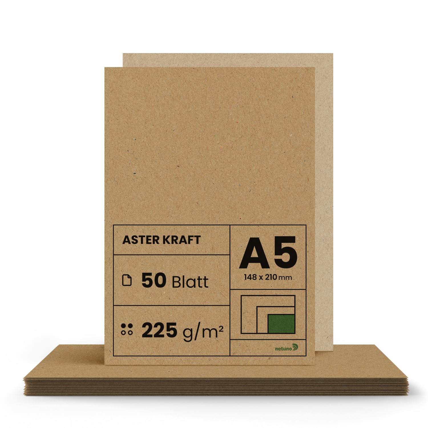 Netuno 50x Brown Kraft cardstock A5 148 x 210 mm 5.8 x 8.3 in 225gsm Aster Kraft Recycled Vintage Card Thick Paper Natural cardstock for brochures Tickets menu Cards DIY Projects Scrapbooking