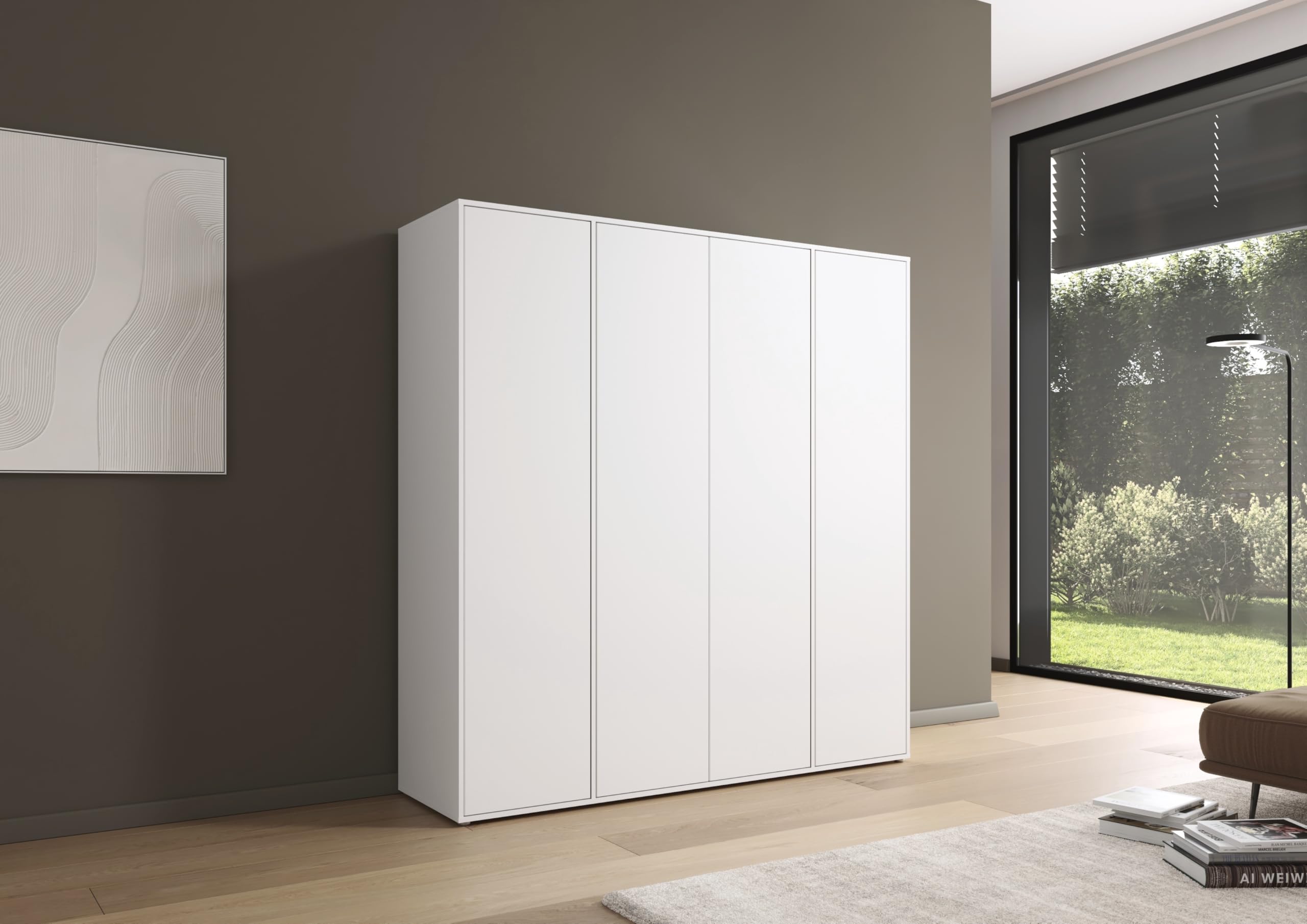 Rauch Möbel Nabila Kleiderschrank für Schlafzimmer, Kinderzimmer, Jugendzimmer, Flur, 4-türig, Push-to-Open, mit Zubehör Classic, Farbe Weiß, Breite 187 cm