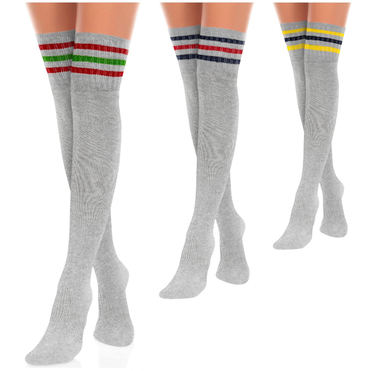 Women's Knee High Tube Socks (3 Pack) Size 9-10-13-18, White, Black, Gray