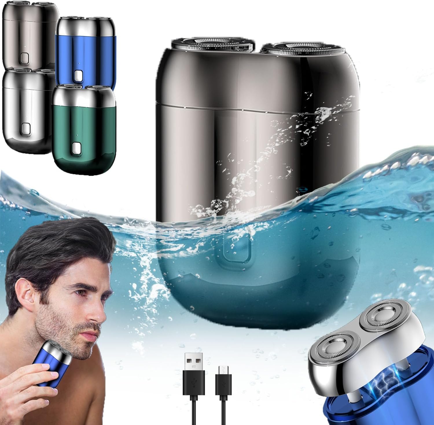 Ivyever – Maquinilla de afeitar eléctrica recargable impermeable Ipx-7, mini afeitadora eléctrica portátil unisex, mini afeitadora eléctrica