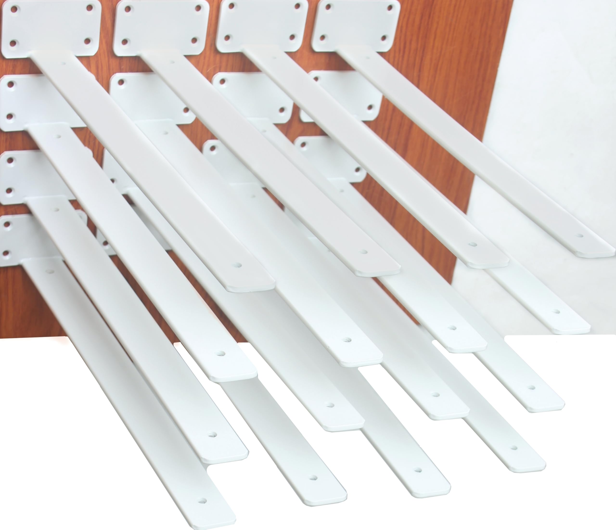 16 Pack - 16 inch White Hidden L Shelf Bracket (1/5 Inch Thicked) Iron Floating Shelf Brackets Rustic Industrial Metal Brackets for Shelf Support