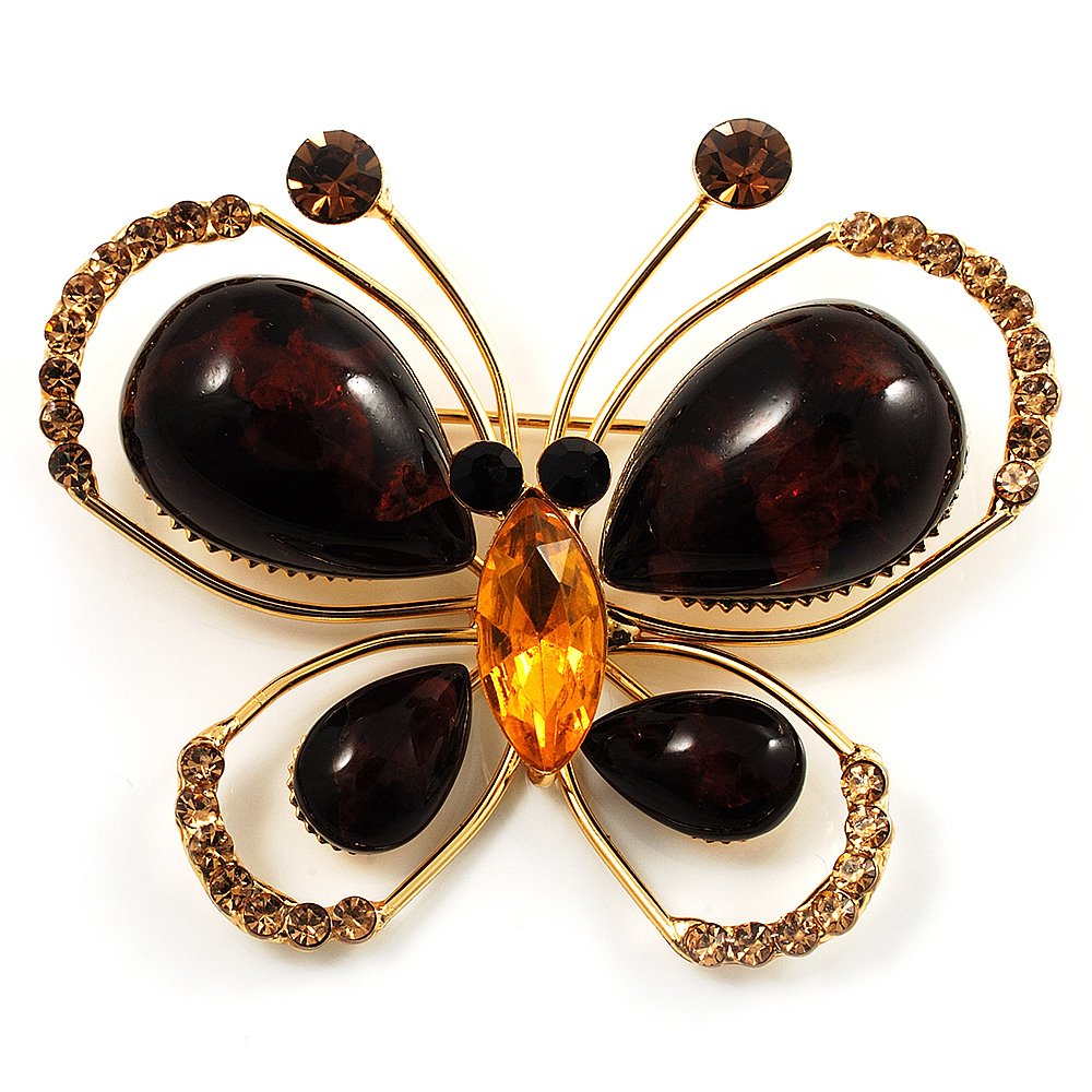 Broche Papillon Magnétique Dorée Avec Cristaux Scintillants - NEUVE Avec étiquette