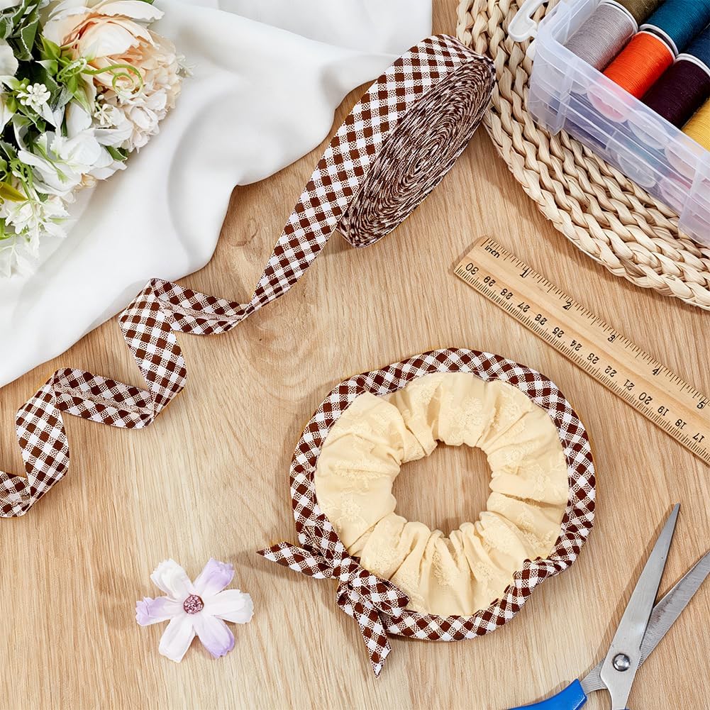 PH PandaHall 24 Yards Single Fold Bias Tape, 2cm Wide Coffee Tartan Piping Ribbon Single Fold Binding for DIY Craft Sewing Garment Piping Binding Quilting Hemming Seaming Headbands Projects