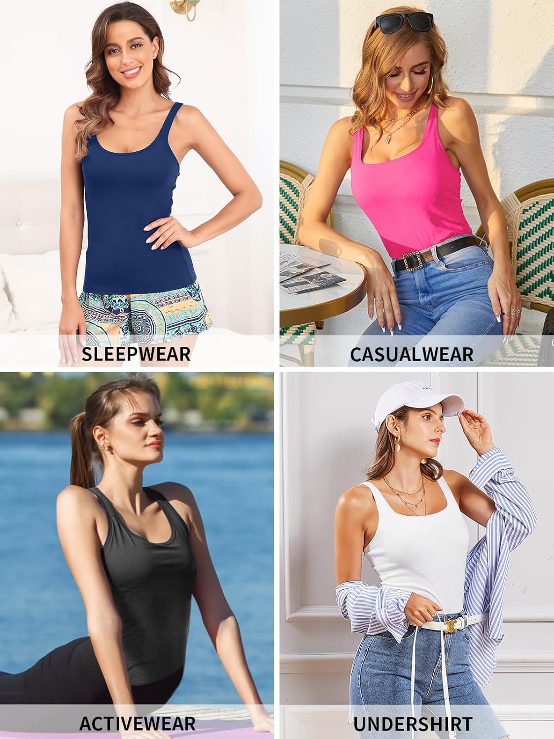 V FOR CITY Women's Cotton Tank Top with Shelf Bra Adjustable Wider Strap Camisole Basic Cami Tanks - Image 7