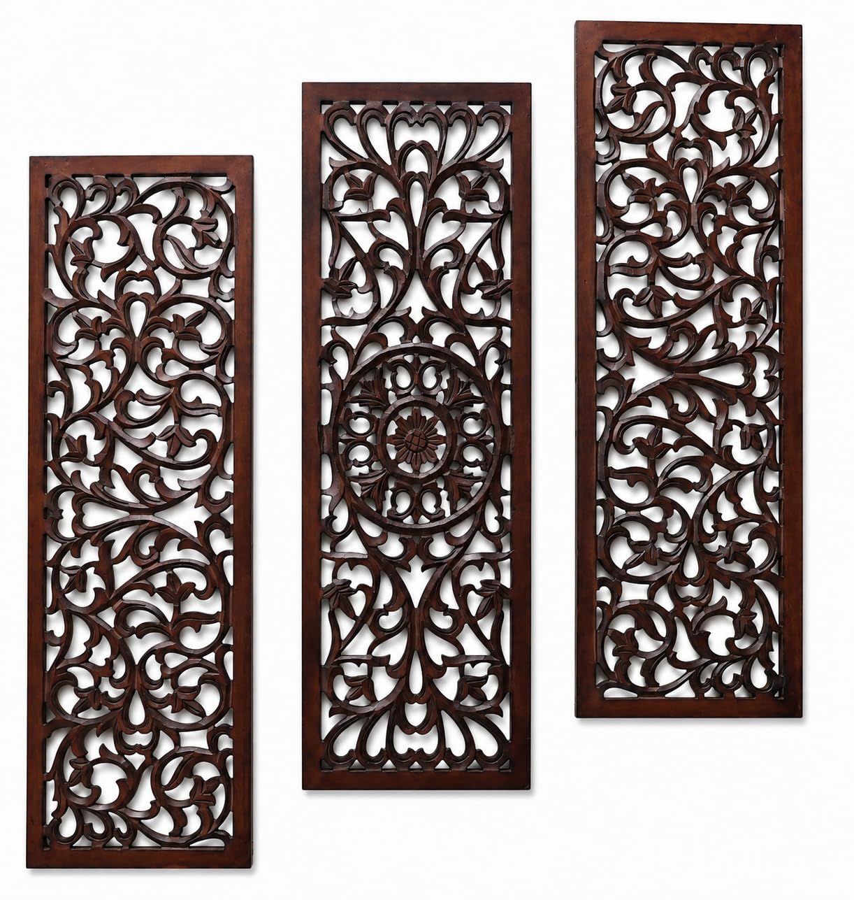 The Wooden Town Wood Wall Art Panel Set of 3 Burnt Finish