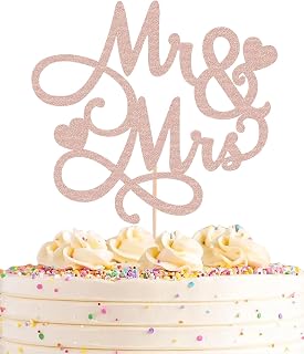 Mr and Mrs Cake Topper - Rose Gold Glitter Wedding Cake toppers Decorations Supplies - Bride and Groom Cake Topper, for Wedding, Engagement, Bridal Shower Party