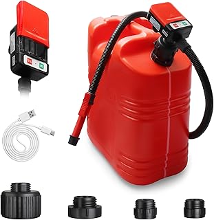 Fuel Transfer Pump - Electric Gas Pump For Gas Can With Automatic Stop Nozzle - Battery Operated or USB Charging - 4 Adapters for Most Gas Can Jug Tank