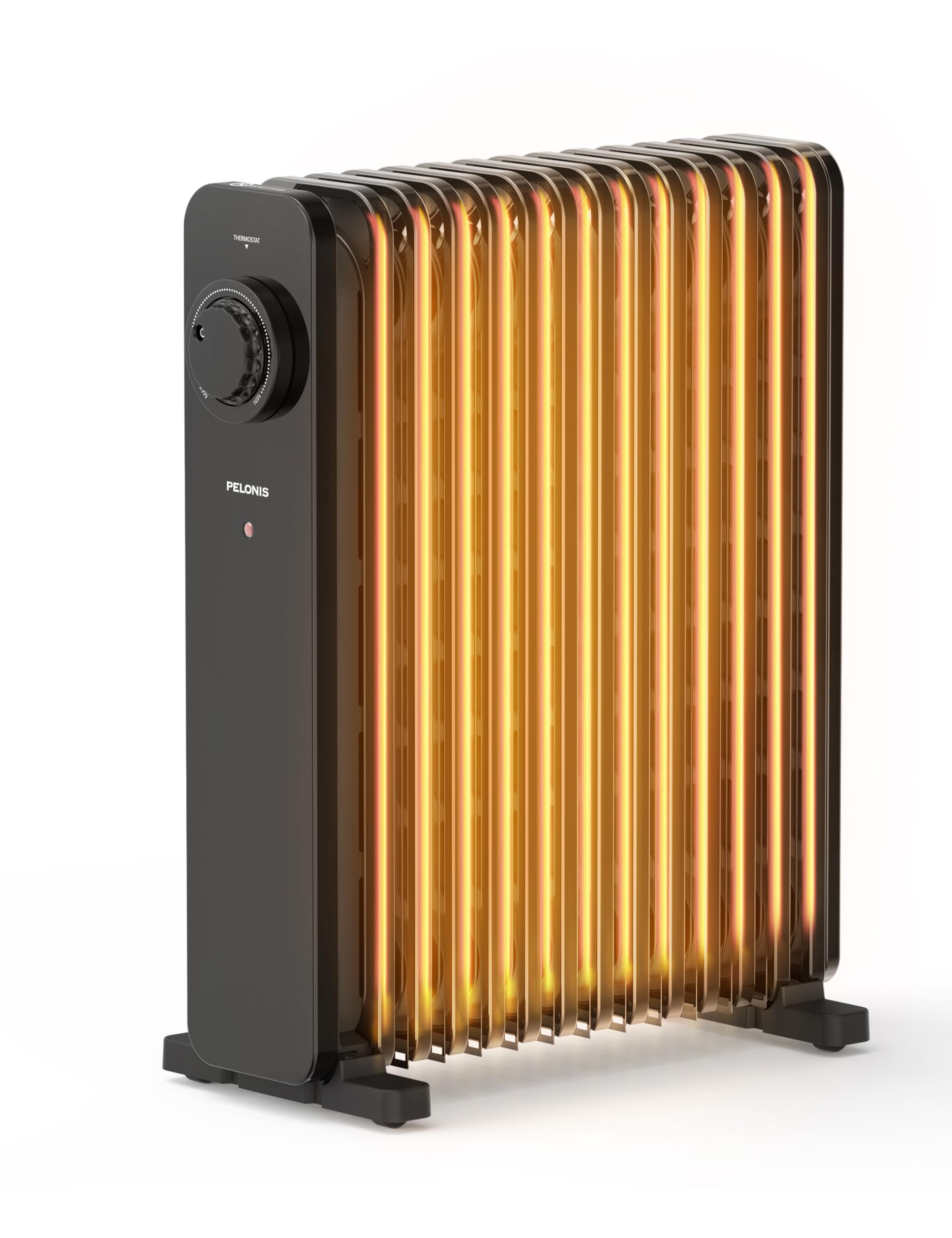 PELONIS Radiador de Aceite 2500W Eficiente, 13 Aletas, Móvil con Termostato, 3 Potencias y Protección contra Sobrecarga, Negro